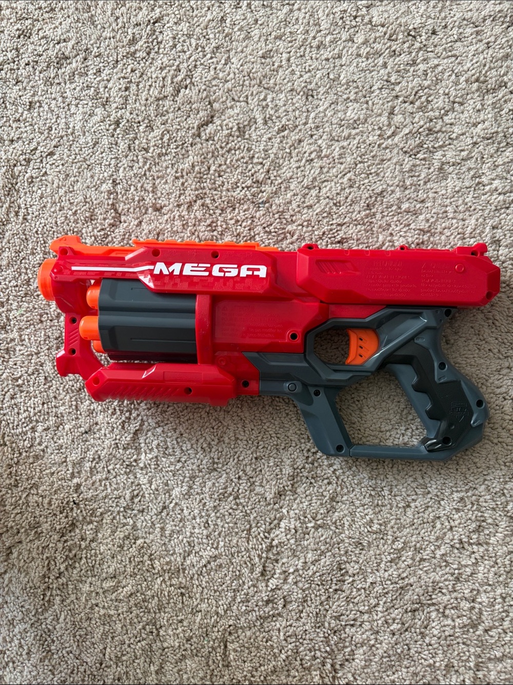 Nerf Mega Red and Gray Dart Blaster with Orange Accents